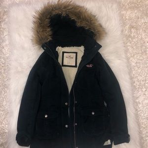 Hollister Navy Blue Faux Fur Coat Jacket S